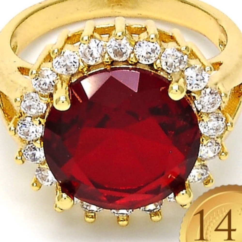 Garnet w/Halo Cut Diamond Stones Gold Filled Ring
